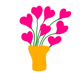 Pink heart flowers in yellow vase