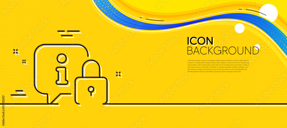 Poster lock line icon. abstract yellow background. protected information sign. padlock with info speech bub