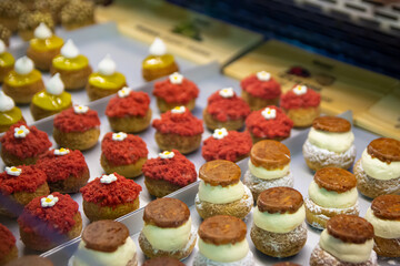 Beautiful sweets in an artisan pastry shop
