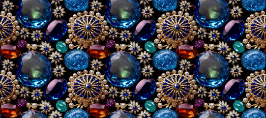 Seamless colorful gemstones background. Jewels pattern. Digital art