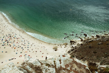 Ocean beach view from above, Portugal, Nazare