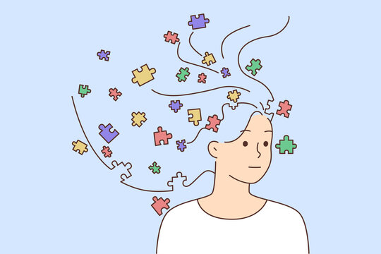 Unhappy woman rebuild personality with puzzles 