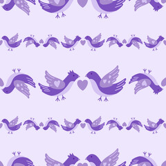 Valentine birds vector seamless pattern. Cute birds digital paper