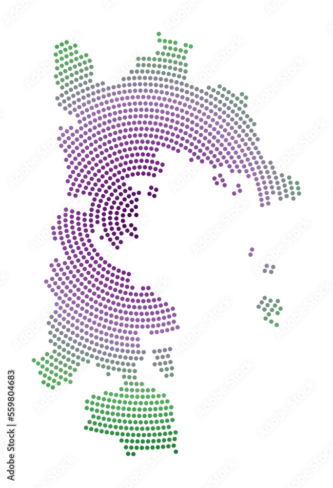Poster patmos dotted map. digital style shape of patmos. tech icon of the island with gradiented dots. neat