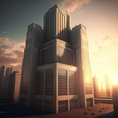 The Cream Skyscrapers in Future on Sunset in the city.Generative AI