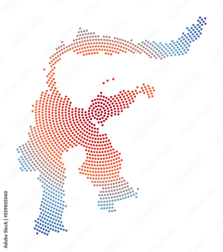 Poster sulawesi dotted map. digital style shape of sulawesi. tech icon of the island with gradiented dots. 
