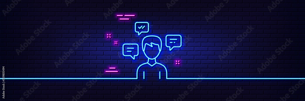 Poster neon light glow effect. chat messages line icon. conversation sign. communication speech bubbles sym