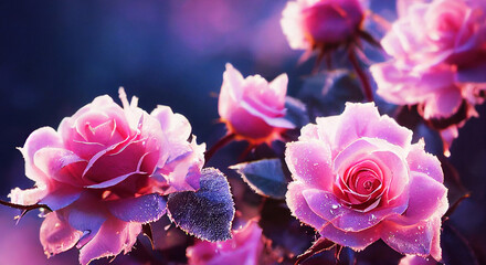 Frozen pink roses - Generative AI