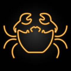 crab neon sign, modern glowing banner design, colorful modern design trends on black background. Vector illustration.