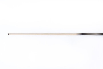 Billiard cues on a white background. Parts of a billiard cue close-up. Live photos of a billiard cue.