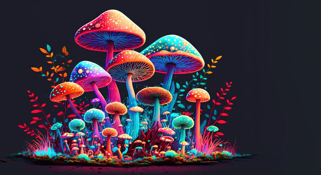 Colorful psychedelic mushrooms - Generative AI