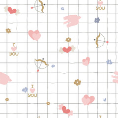 Happy Valentine's Day seamless pattern. Cute holiday print. Vector hand drawn illustration.