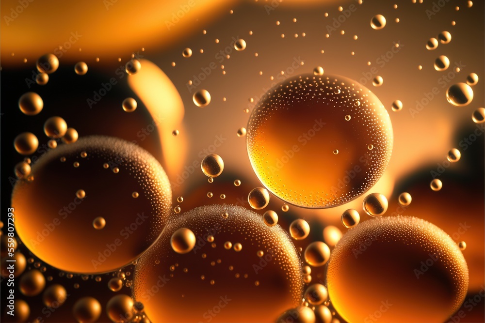 Poster a close up of a bunch of bubbles on a surface of water with a brown background and a black border wi