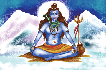 Hindu lord shiva for indian god maha shivratri card background