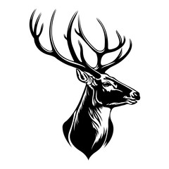Simple deer head big antlers logo vector animal icon monograms, Black and white silhouette isolated