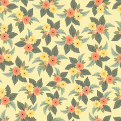Dainty floral seamless surface pattern of wildflower bouquet. Aesthetic flower arrangement. Tileable foliage texture background