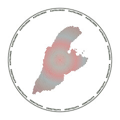 Kastellorizo round logo. Digital style shape of Kastellorizo in dotted circle with island name. Tech icon of the island with gradiented dots. Amazing vector illustration.