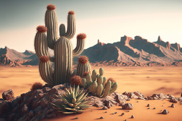 Desert with cactus. Generative AI.