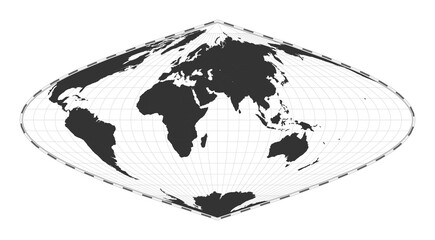 Vector world map. Sinusoidal projection. Plain world geographical map with latitude and longitude lines. Centered to 60deg W longitude. Vector illustration.