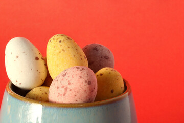 Chocolate easter eggs in an egg cup