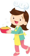 Cooking children girl Little kid making delicious food professional chef