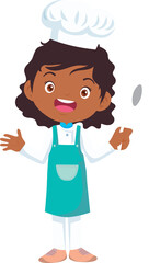 Cooking children girl Little kid making delicious food professional chef