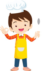 Cooking children boy Little kids making delicious food professional chef