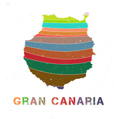 Gran Canaria map design. Shape of the island with beautiful geometric waves and grunge texture. Appealing vector illustration.