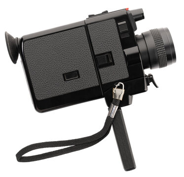 Super 8 movie camera isolated. Flat lay