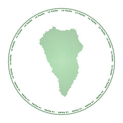La Palma round logo. Digital style shape of La Palma in dotted circle with island name. Tech icon of the island with gradiented dots. Stylish vector illustration.