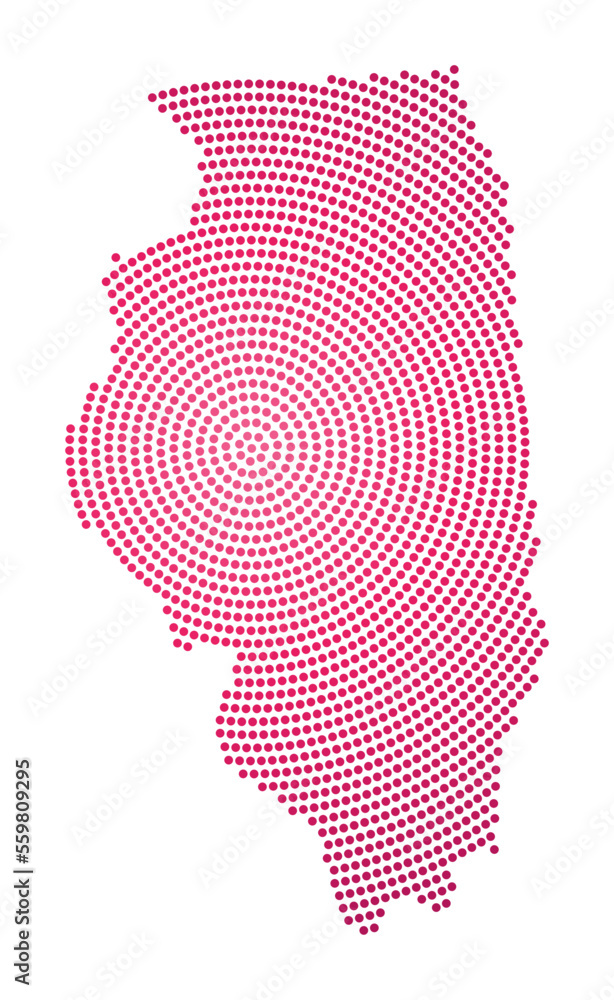 Poster illinois dotted map. digital style shape of illinois. tech icon of the us state with gradiented dots