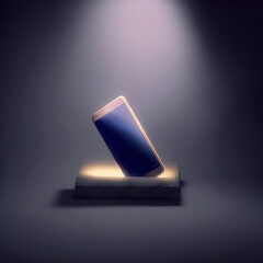 3D rendering smartphone floating in the light