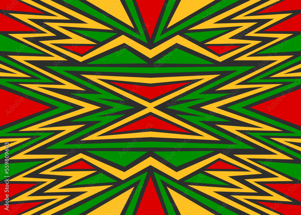 Poster abstract background with colorful triangle and zigzag lines pattern and with jamaican color theme. m