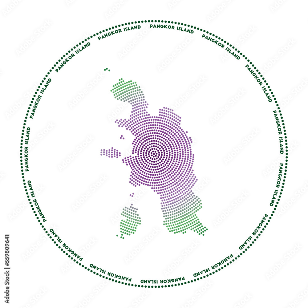 Aufkleber pangkor island round logo. digital style shape of pangkor island in dotted circle with island name. 