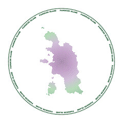 Pangkor Island round logo. Digital style shape of Pangkor Island in dotted circle with island name. Tech icon of the island with gradiented dots. Captivating vector illustration.