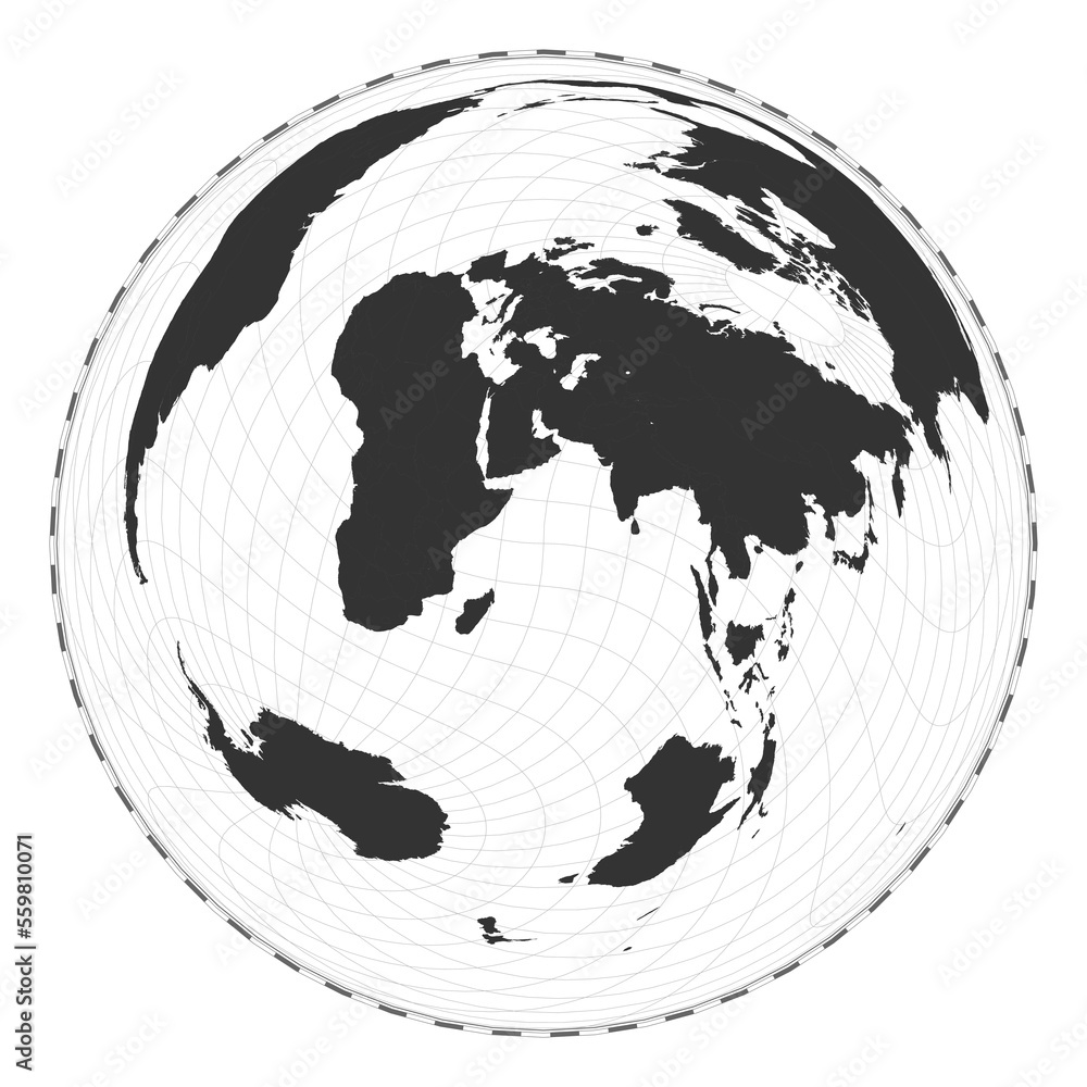 Poster vector world map. wiechel projection. plain world geographical map with latitude and longitude lines