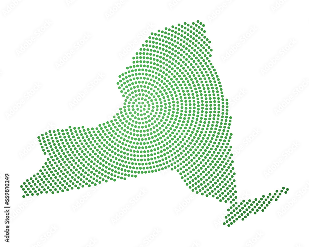 Poster new york dotted map. digital style shape of new york. tech icon of the us state with gradiented dots