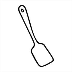 Doodle spatula for cooking food. Hand-drawn scoop isolated on white background. Outline Kitchen spoon symbol. Cozy utensil, cute dishes, culinary accessory image. Vector domestic life illustration