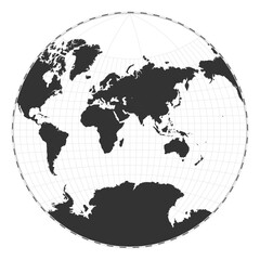 Vector world map. Van der Grinten projection. Plain world geographical map with latitude and longitude lines. Centered to 60deg W longitude. Vector illustration.