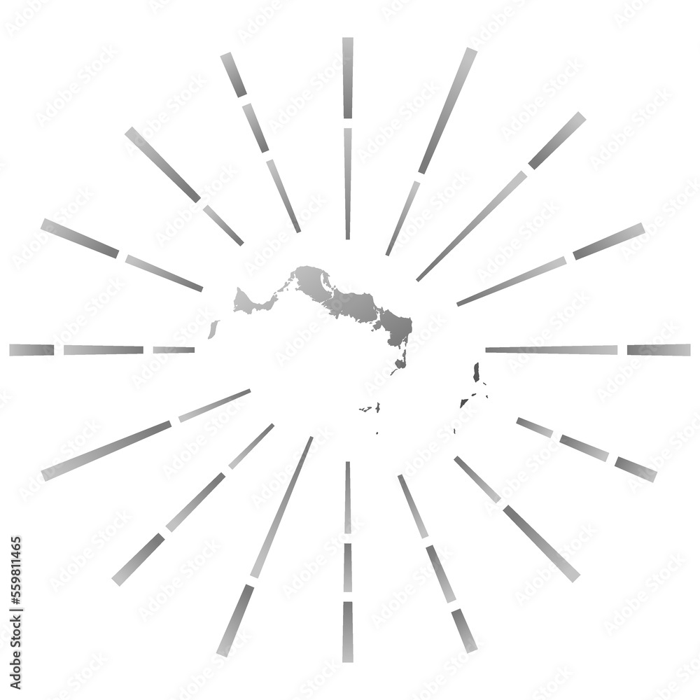 Aufkleber turks and caicos islands gradiented sunburst. map of the island with colorful star rays. turks and c