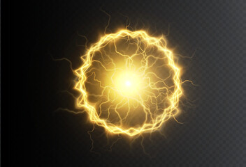 Powerful ball lightning gold set. A strong electric charge of energy in one ring. Element for your design, advertising, postcards, invitations, screensavers, websites, games.