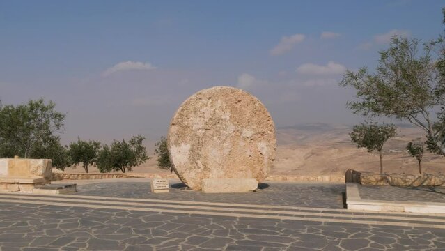 The Abu Bado, circular stone on mount Nebo in Jordan