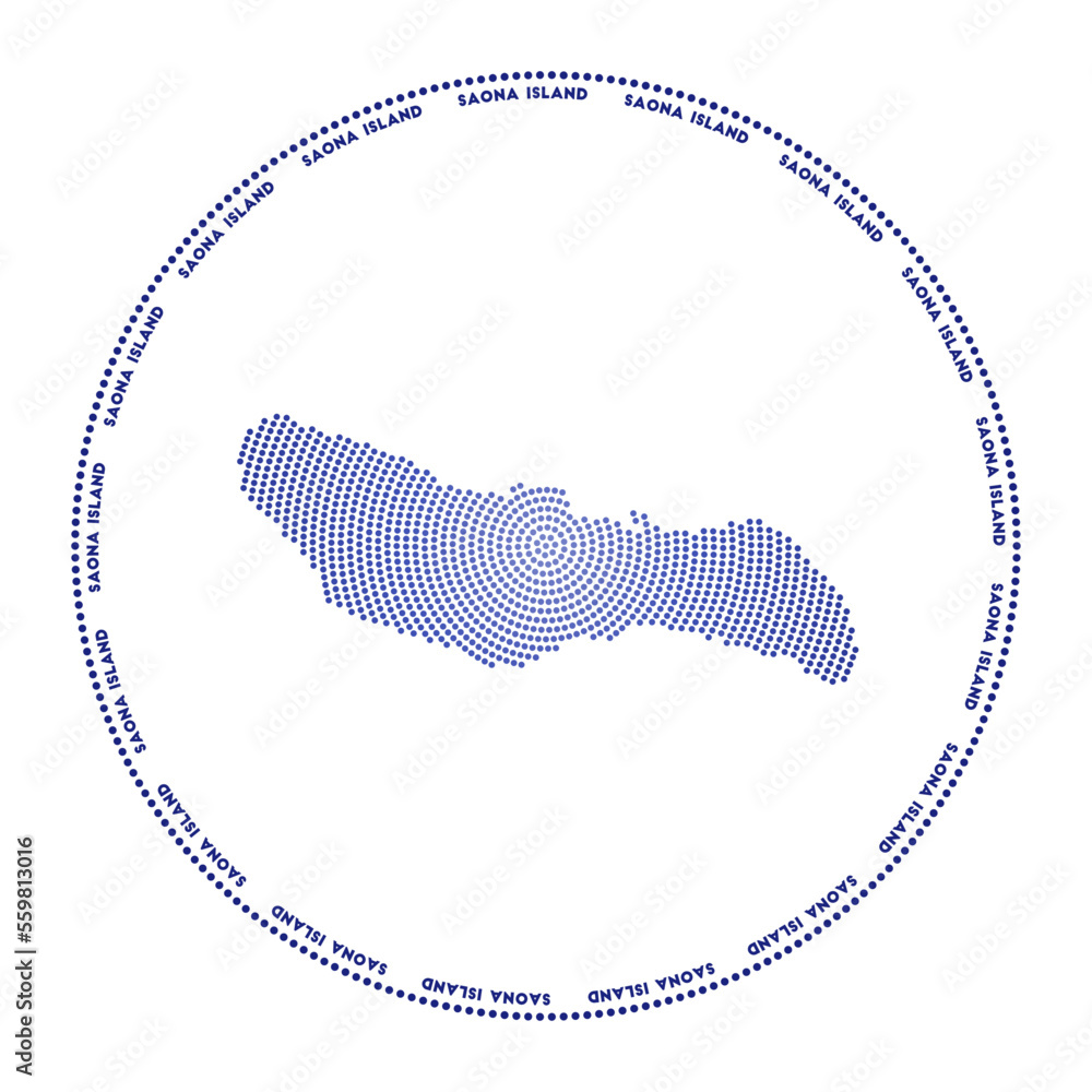 Poster saona island round logo. digital style shape of saona island in dotted circle with island name. tech