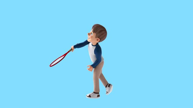 Fun 3D cartoon boy playing tennis (with alpha channel included)