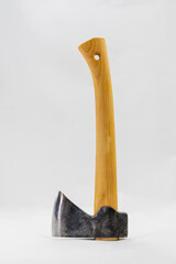 Traditional axe with wooden handle on white background