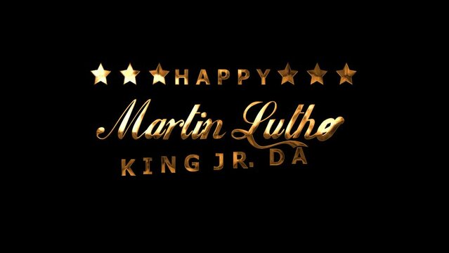 Happy Martin Luther King Day. Handwritten Text Animation in gold color on the black screen footage motion graphic. This Animated is suitable for celebrations events, messages, and festivals