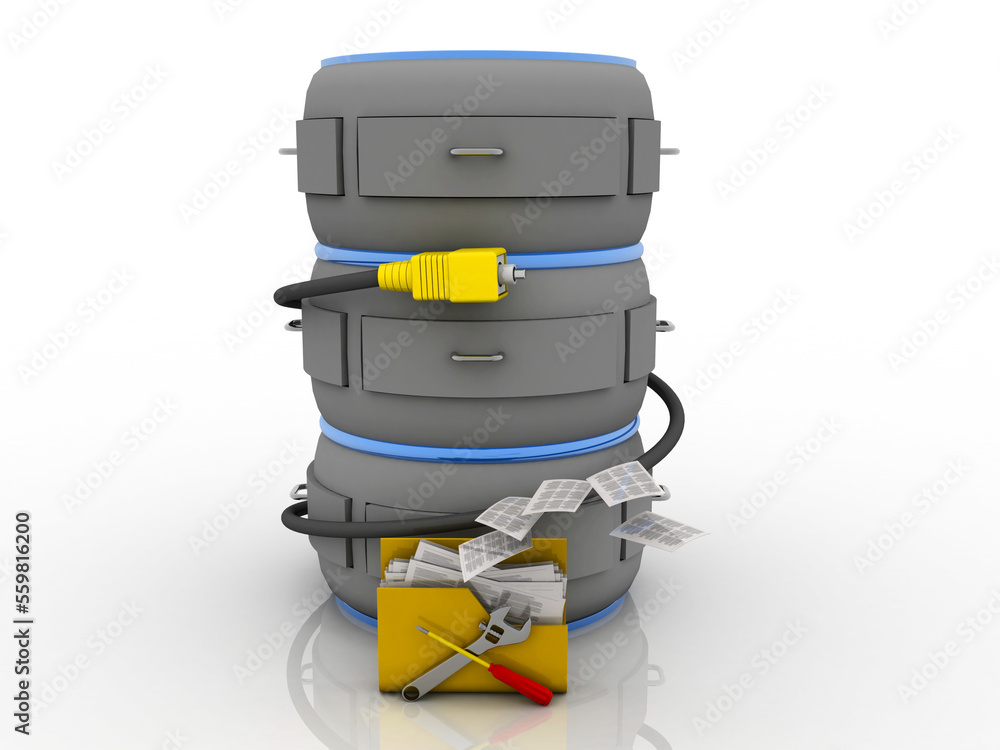 Aufkleber 3d illustration computer technical service near aux cable database connected database