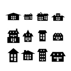 set of house icons in black and white colors.