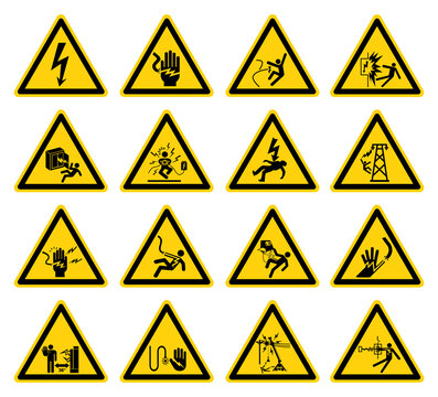 Set Warning Of Electrical Hazard Symbol Sign, Vector Illustration, Isolate On White Background Label. EPS10