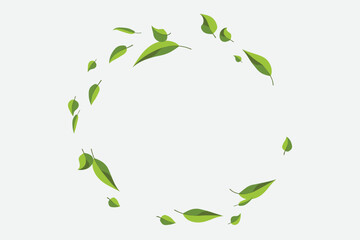 Flying green leaves. Wind swirl with leaves. Round border element for design.